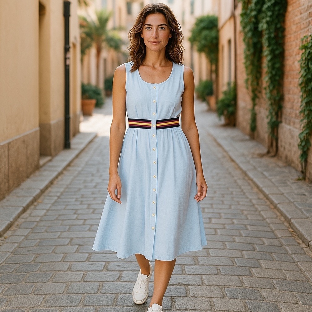 TRETORN NAUTICA STRIPED W/POCKETS & BUTTON DOWN FIT & FLARE COTTON SUNDRESS•S/6